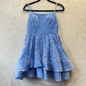 Sparkly Blue Dress Women‎ Sz 4 Sequin Tiered Ruffle Mini Party Clubwear